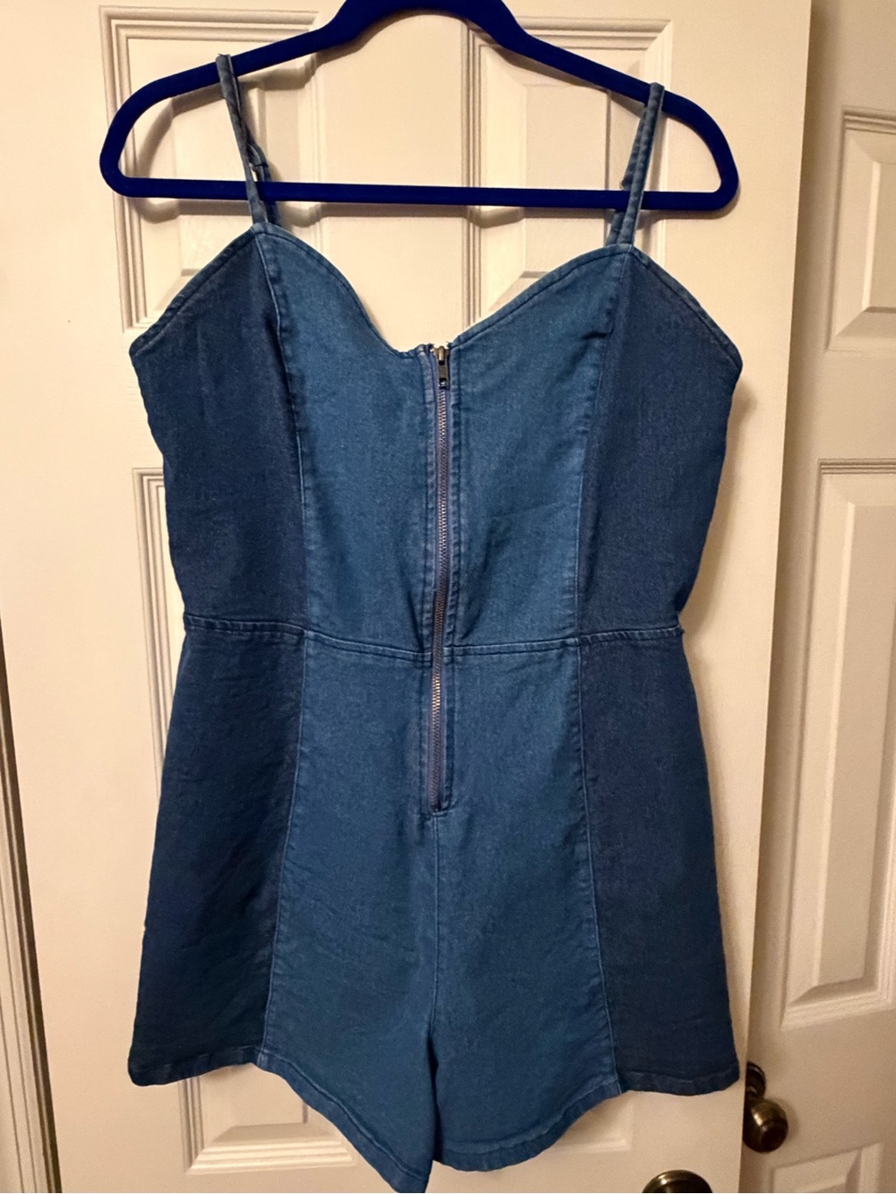 Derek Heart Denim Blue Zip-Front One-Piece Romper